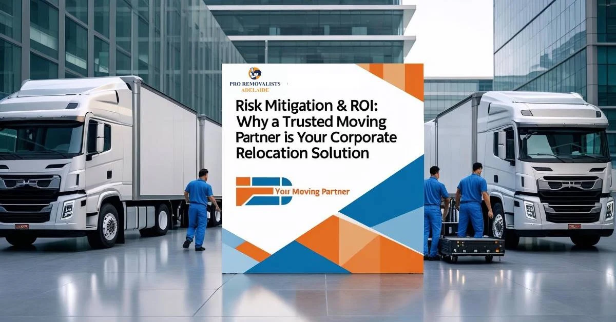 Risk Mitigation & ROI Why a Trusted Moving Partner is Your Corporate Relocation Solution (1) Corporate movers with trucks showcasing risk-free and ROI-driven relocation partnership